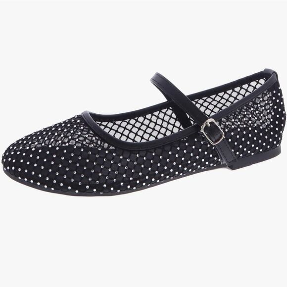 BRAND NEW TOP MODA MESH STUDDED  BUCKLE STRAP COMFORTABLE BALLERINA  FLA… - Picture 1 of 15
